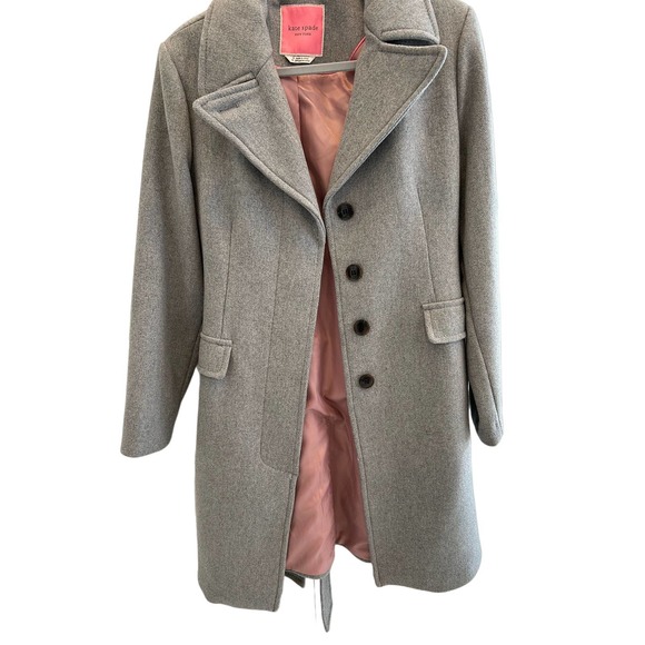 Kate Spade Wool Blend Gray Stylish Belted Coat SZ M - Picture 7 of 16